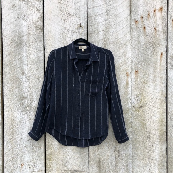 Cloth & Stone | dark blue striped button down top - Picture 1 of 5